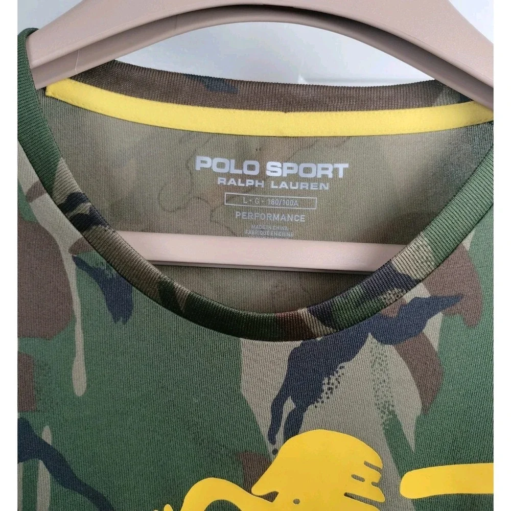 NWT Polo Sport Ralph Lauren Camo T Shirt Men Large Yellow Big Pony Performance L